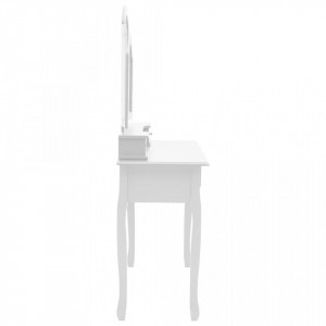 Set masă toaletă cu taburet alb 100x40x146 cm lemn paulownia - Img 5