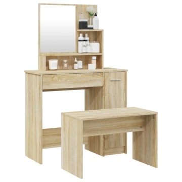 Set măsuță de toaletă, stejar sonoma, 86,5x35x136 cm - Img 3
