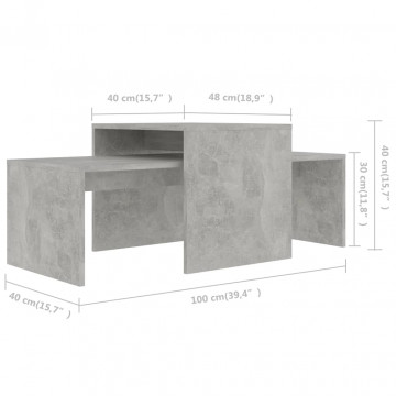 Set măsuțe de cafea, gri beton, 100x48x40 cm, PAL - Img 6