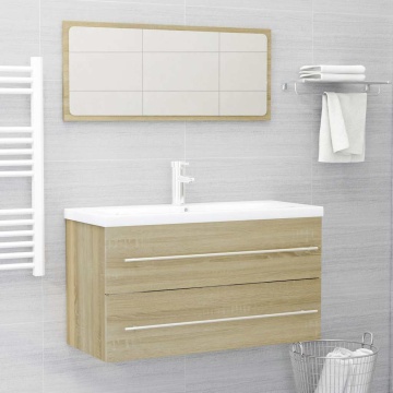 Set mobilier baie, 2 piese, stejar Sonoma, PAL - Img 1