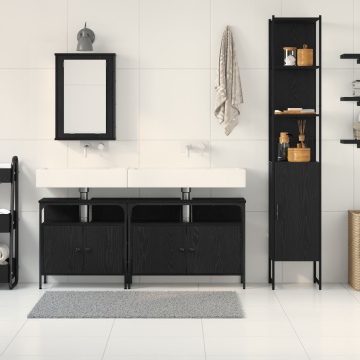 Set Mobilier Baie 4 Piese Stejar Negru Lemn Prelucrat - Img 4