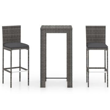 Set mobilier bar de exterior cu perne, 3 piese, gri, poliratan - Img 2