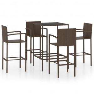 Set mobilier bar de grădină, 5 piese, maro, poliratan - Img 1