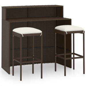 Set mobilier bar de grădină cu perne, 3 piese, maro - Img 1