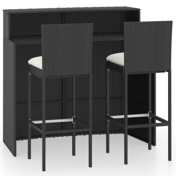 Set mobilier bar de grădină cu perne, 3 piese, negru - Img 2