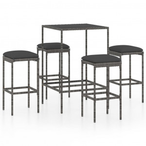 Set mobilier bar de grădină, cu perne, 5 piese, gri, poliratan - Img 1