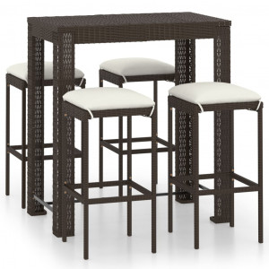 Set mobilier bar de grădină cu perne, 5 piese, maro, poliratan - Img 1