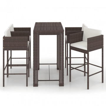 Set mobilier bar de grădină cu perne, 5 piese, maro, poliratan - Img 2