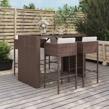 Set mobilier bar de grădină cu perne, 5 piese, maro, poliratan - Img 1