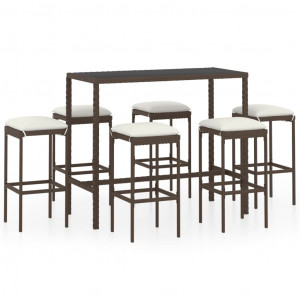 Set mobilier bar de grădină cu perne, 7 piese, maro, poliratan - Img 1
