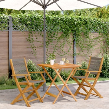 Set mobilier bistro, 3 piese, gri, polipropilenă și lemn masiv - Img 1