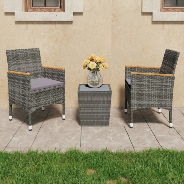 Set mobilier bistro, 3 piese, gri, poliratan/sticlă securizată - Img 1