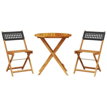 Set mobilier bistro, 3 piese, negru, poliratan și lemn masiv - Img 2