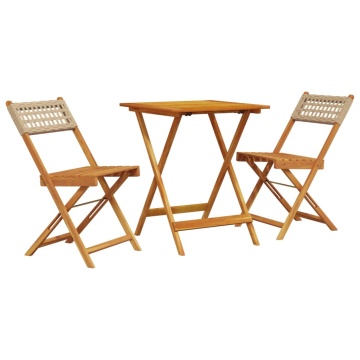 Set mobilier bistro, 3 piese, poliratan bej/lemn masiv - Img 2