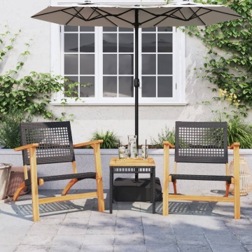 Set mobilier bistro, 3 piese, poliratan negru/lemn de acacia - Img 1