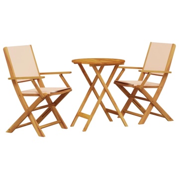 Set mobilier bistro, 3 piese, textil bej/lemn masiv - Img 2