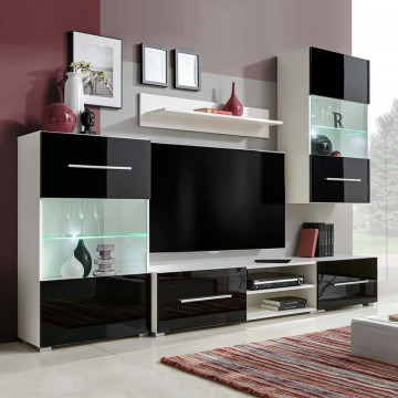 Set mobilier comodă TV de perete, 5 piese, iluminare LED, negru - Img 1