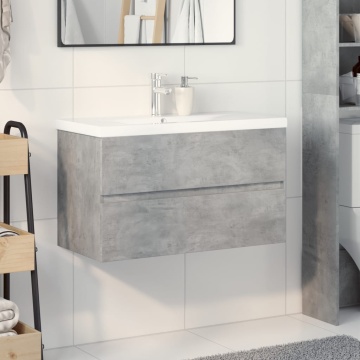 Set mobilier de baie, 2 piese, gri beton, lemn compozit - Img 3