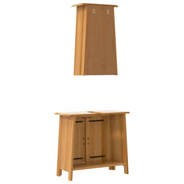 Set mobilier de baie, 2 piese, lemn masiv de pin - Img 6