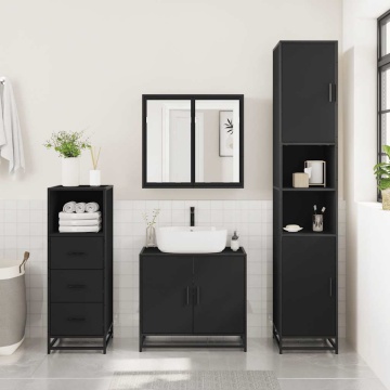 Set mobilier de baie, 2 piese, negru, lemn compozit - Img 4