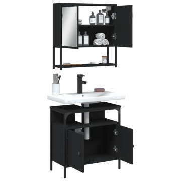 Set mobilier de baie, 2 piese, negru, lemn compozit - Img 4