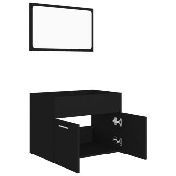 Set mobilier de baie, 2 piese, negru, PAL - Img 5