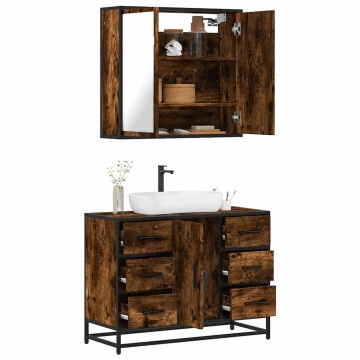 Set mobilier de baie, 2 piese, stejar fumuriu, lemn prelucrat - Img 1