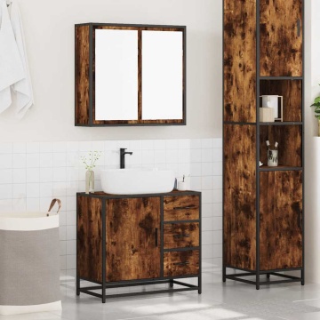 Set mobilier de baie, 2 piese, stejar fumuriu, lemn prelucrat - Img 3