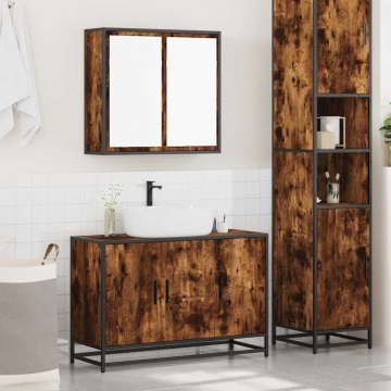 Set mobilier de baie, 2 piese, stejar fumuriu, lemn prelucrat - Img 3