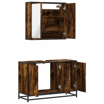 Set mobilier de baie, 2 piese, stejar fumuriu, lemn prelucrat - Img 7