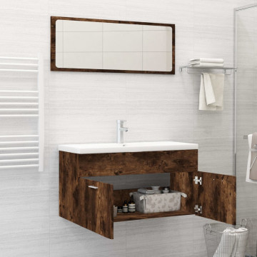 Set mobilier de baie, 2 piese, stejar fumuriu, lemn prelucrat - Img 3
