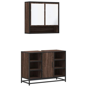 Set mobilier de baie, 2 piese, stejar maro, lemn prelucrat - Img 2