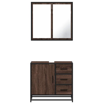 Set mobilier de baie, 2 piese, stejar maro, lemn prelucrat - Img 8