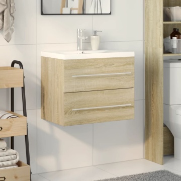 Set mobilier de baie, 2 piese, stejar sonoma, lemn prelucrat - Img 3