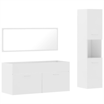 Set mobilier de baie, 3 piese, alb extralucios, lemn compozit - Img 2