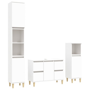 Set mobilier de baie, 3 piese, alb, lemn compozit - Img 2