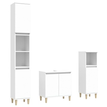 Set mobilier de baie, 3 piese, alb, lemn compozit - Img 2