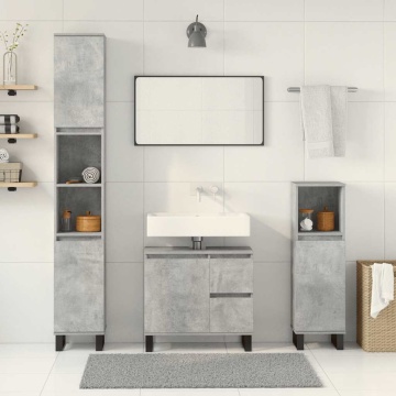 Set mobilier de baie, 3 piese, gri beton, lemn compozit - Img 3