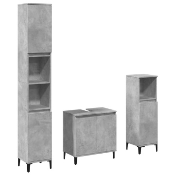 Set mobilier de baie, 3 piese, gri beton, lemn compozit - Img 2