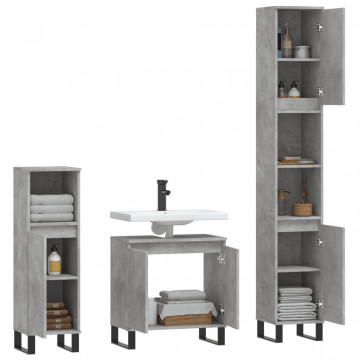 Set mobilier de baie, 3 piese, gri beton, lemn compozit - Img 4