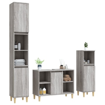 Set mobilier de baie, 3 piese, gri sonoma, lemn prelucrat - Img 3