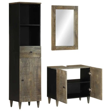 Set mobilier de baie, 3 piese, lemn masiv de mango - Img 3