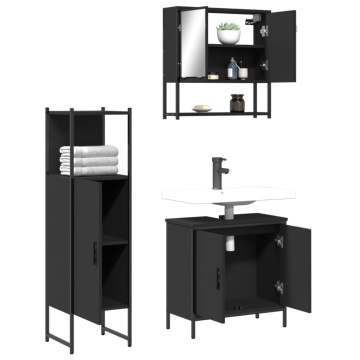 Set mobilier de baie, 3 piese, negru, lemn compozit - Img 4