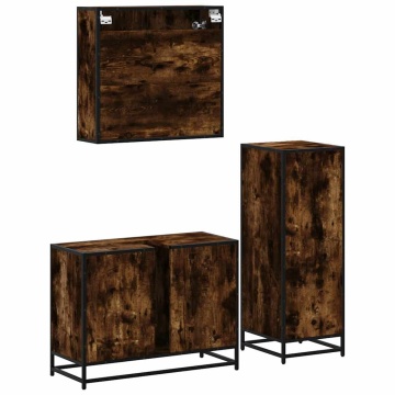 Set mobilier de baie, 3 piese, stejar fumuriu, lemn prelucrat - Img 7
