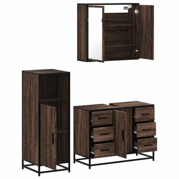 Set mobilier de baie, 3 piese, stejar maro, lemn prelucrat - Img 5