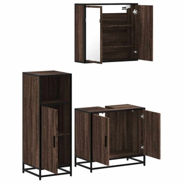 Set mobilier de baie, 3 piese, stejar maro, lemn prelucrat - Img 5