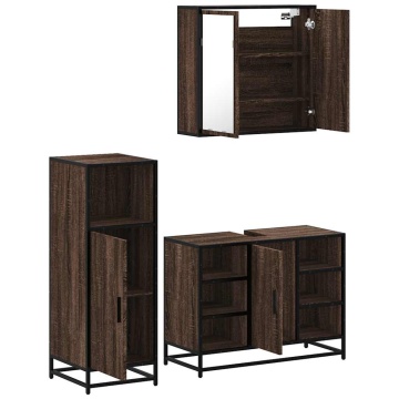 Set mobilier de baie, 3 piese, stejar maro, lemn prelucrat - Img 5