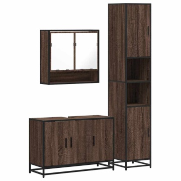 Set mobilier de baie, 3 piese, stejar maro, lemn prelucrat - Img 2
