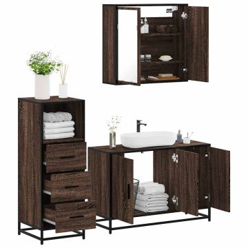 Set mobilier de baie, 3 piese, stejar maro, lemn prelucrat - Img 1