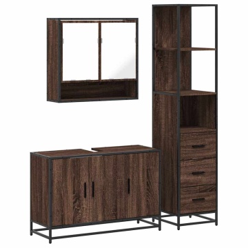 Set mobilier de baie, 3 piese, stejar maro, lemn prelucrat - Img 2